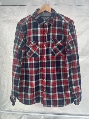 Iron Workers Vintage 100% Cotton Red and Navy Plaid Long Sleeve Flannel Shirt XL